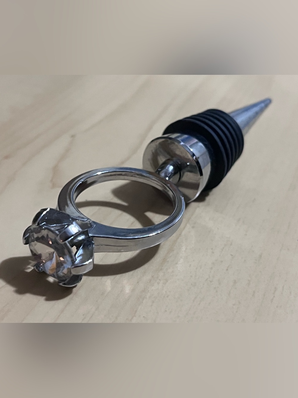 Bottle Stopper - Silver Diamond Ring - NIB